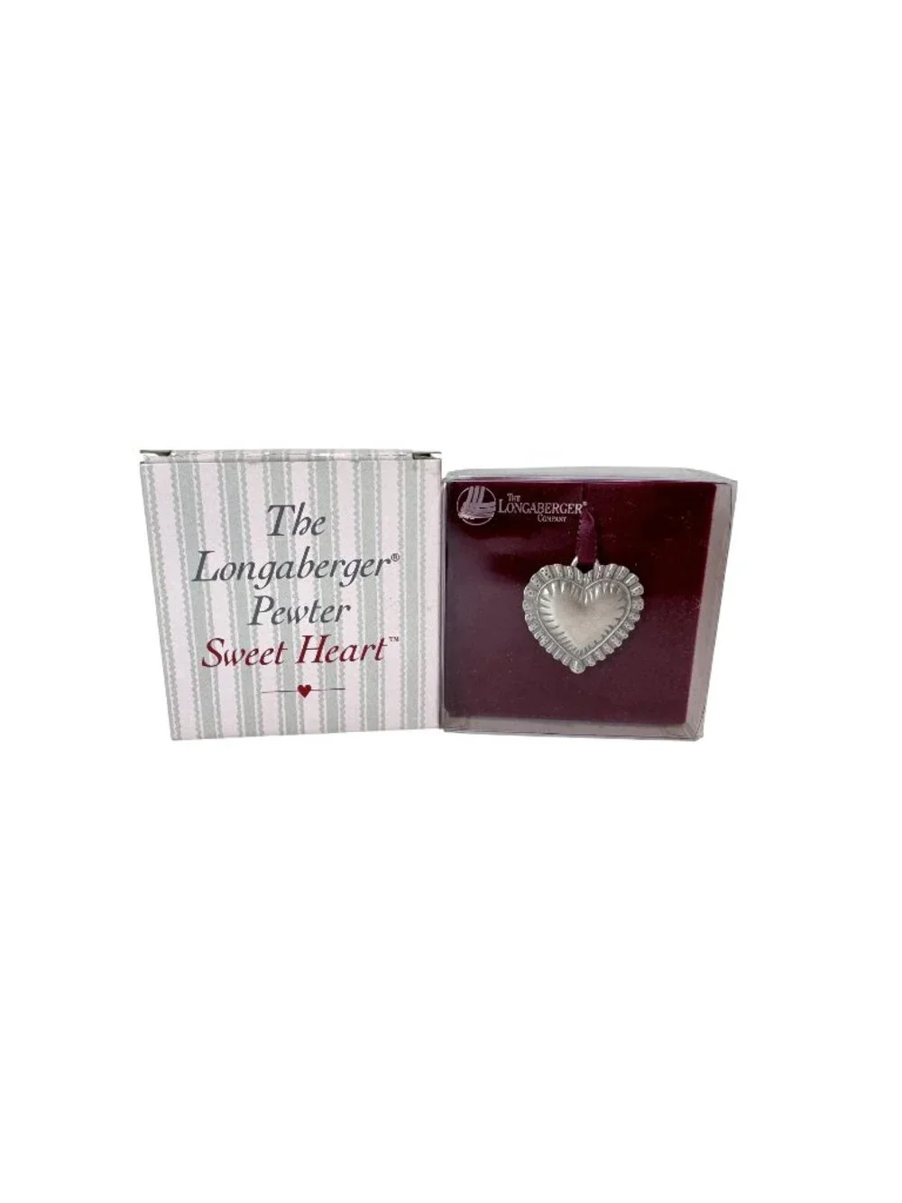 Longaberger Pewter Sweet Heart Basket Tie-On in Original Box 1993 USA Made